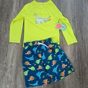 Floatimini‎ Kids Dinosaur Rash Guard and Swim Trunks Set Neon Yellow Navy Size 5
